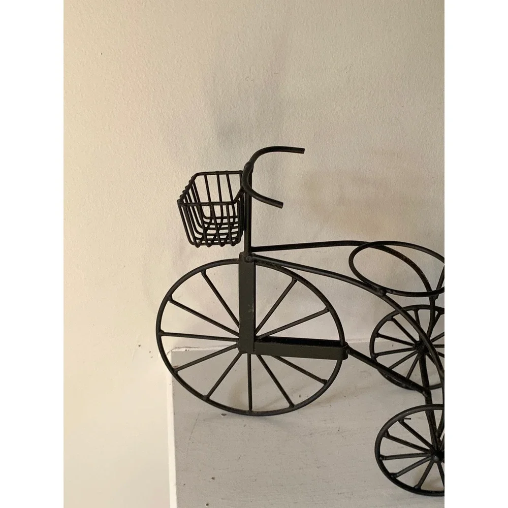 Vintage Black Metal Tricycle‎ Plant Stand Decorative Bicycle Planter Basket